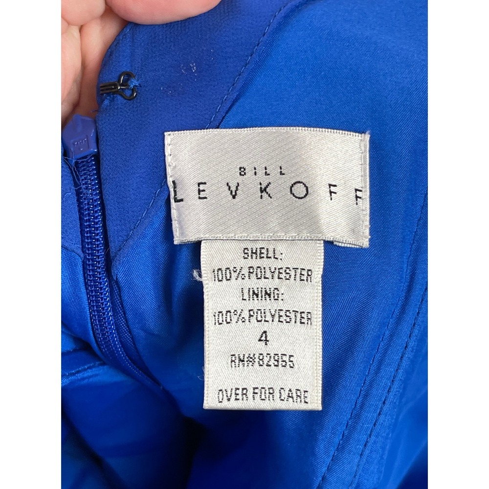 Bill Levkoff Chiffon Cocktail Dress Women 4 Royal Blue Excellent Pleated Formal - Picture 6 of 7